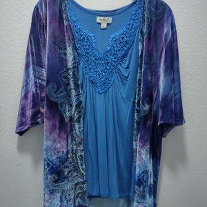 Two-Piece-Velvet Fringed Cover Up and Embroidered bodice tank top.